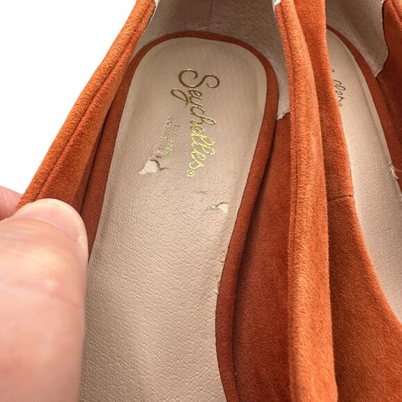 Seychelles Burnt Orange Suede Sparkle Block Heel Pumps Size 7 Leather Upper - Picture 4 of 14